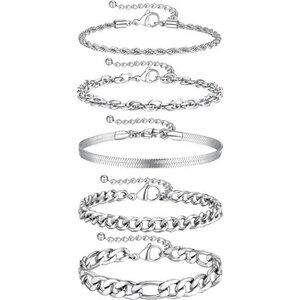 Adjustable Ankle Bracelets for Women, Dainty 5Pcs Silver Anklets Bracelet Trendy